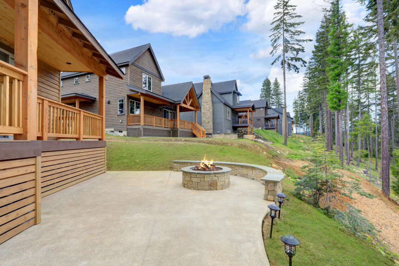 concrete patio with fireplace
